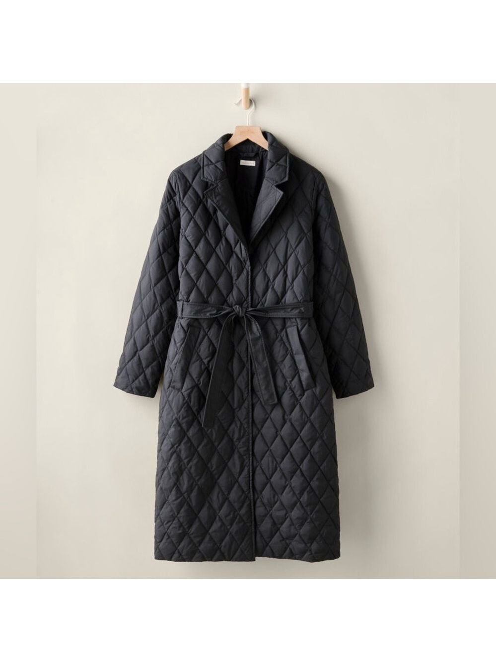 Garnet Hill Women’s Modern Longline Down Coat Black Quilted Long Jacket M